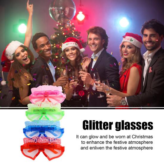 Рождественские очки 2025 года с блестками, 3 режима мигания, светодиодная подсветка, реквизит для новогодних фотосессий 2025 года, противоскользящий, унисекс, праздничный, тематический, активатор атмосферы вечеринки