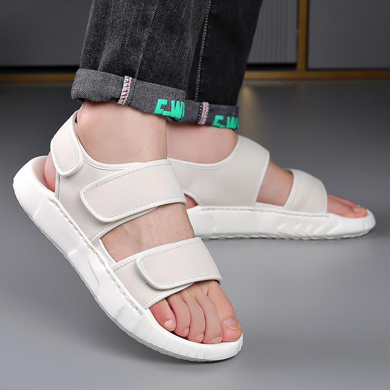 Модные новые дизайнерские сандалии из натуральной кожи для мужчин, однотонные, летние, легкие, с мягкой подошвой, повседневные пляжные туфли, мужские сандалии для улицы