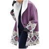 Women's Thick Woolen Cloth Ethnic Printed Hooded Jacket Windbreaker Cardigan