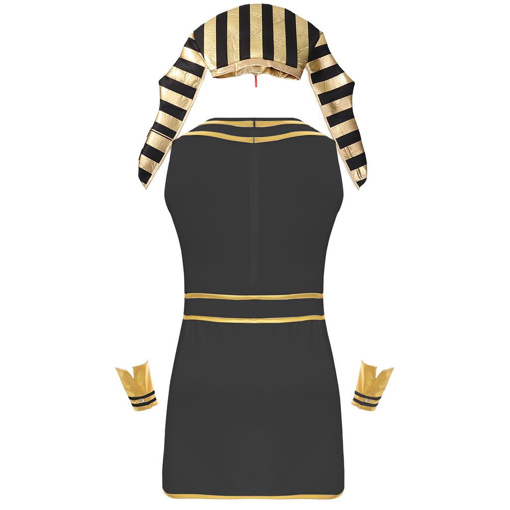 Mens Egyptian Pharaoh Costume Sleeveless Contrast Color Zipper Dress with Hat