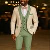 Мужской костюм цвета слоновой кости 3 предмета пиджак светло-зеленый жилет брюки свадебные смокинги формальный мужской костюм для свадьбы шаферов выпускного вечера