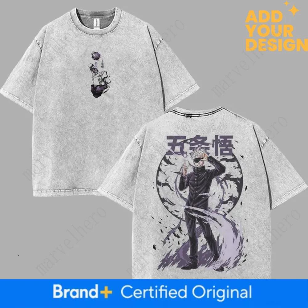 Jujutsu Kaisen Gojo Satoru Printed Tee Men Women Washed Cotton T Shirts Manga Vintage T Shirt Harajuku Male Casual Loose Tshirt