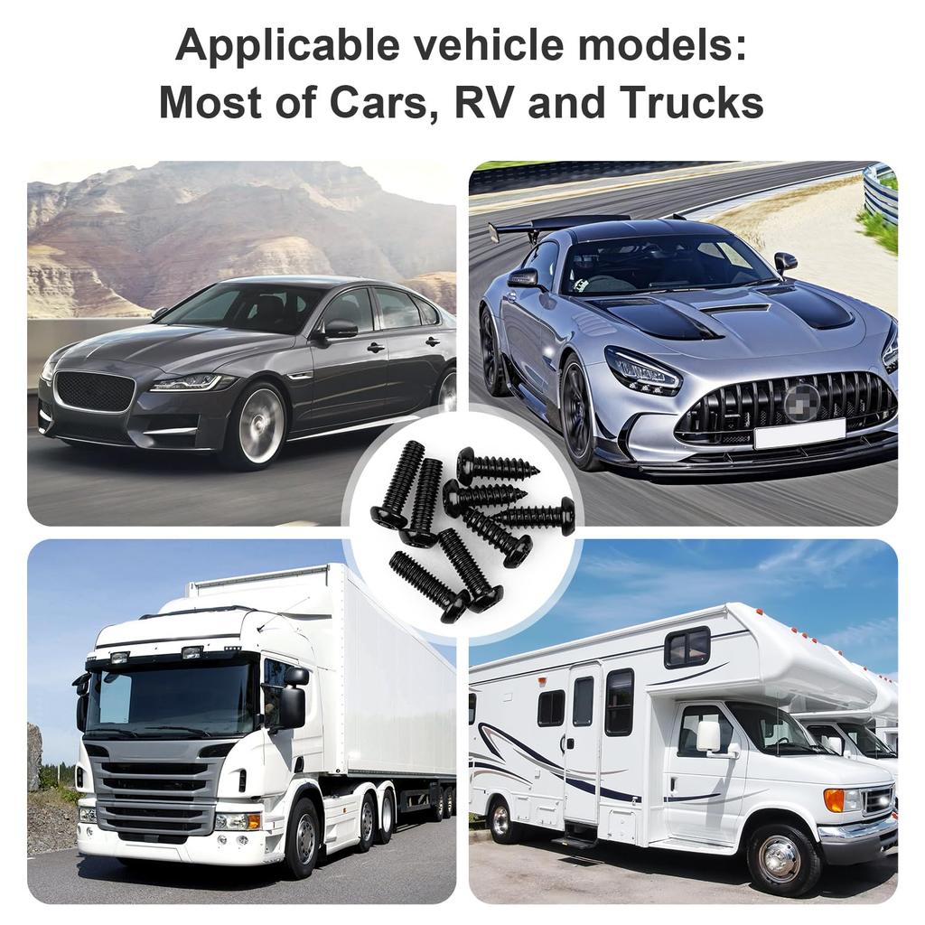 License Plate Screws Kits, Black Anti Theft Mounting Hardware For Car Tag Plate Frames Covers, M6 (1/4") Tamper Proof Screws, Fastener Nut, Caps