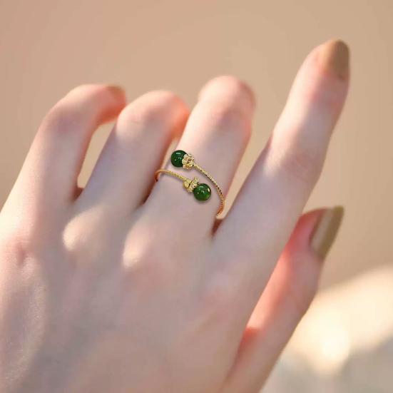 Women Ring Adjustable Opening Green Ball Design Finger Ring Retro Open Wrap Finger Band Jewelry Gift