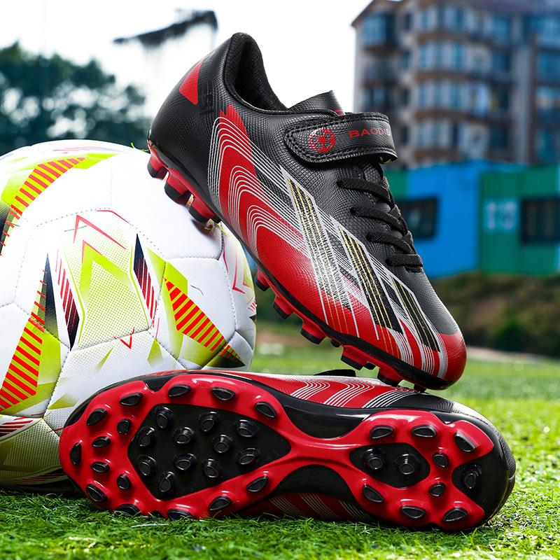 Детские футбольные бутсы Четыре сезона Кожа Липучка Износостойкие Ударопрочные Длинные шипы Кроссовки для бега