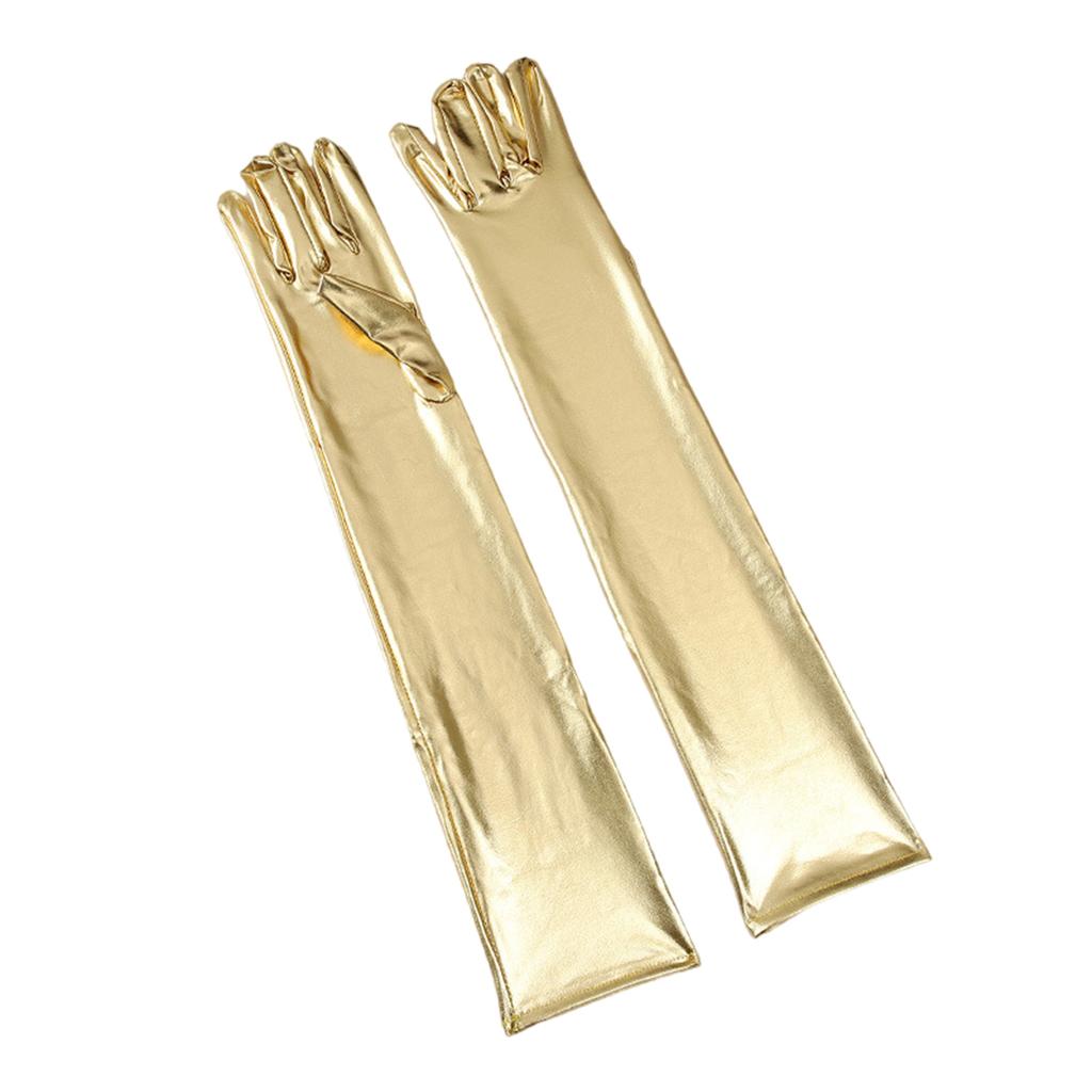 Metallic Gloves Nightclub Dancing Gloves Christmas Party Accessory Full Finger Stretchy Gloves for Concert Opera