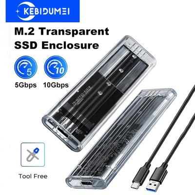 Корпус M.2 NVME SATA SSD USB Type C 10 Гбит/с 5 Гбит/с PCI-E M2 SSD Прозрачный внешний корпус Жесткий диск Коробка для M2 2230/2242/2260/2280 SSD