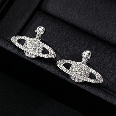 1 пара модных креативных персонализированных серег-пусетов со стразами в виде черепа, цветка и планеты для женщин, стильные для повседневной носки и универсальные