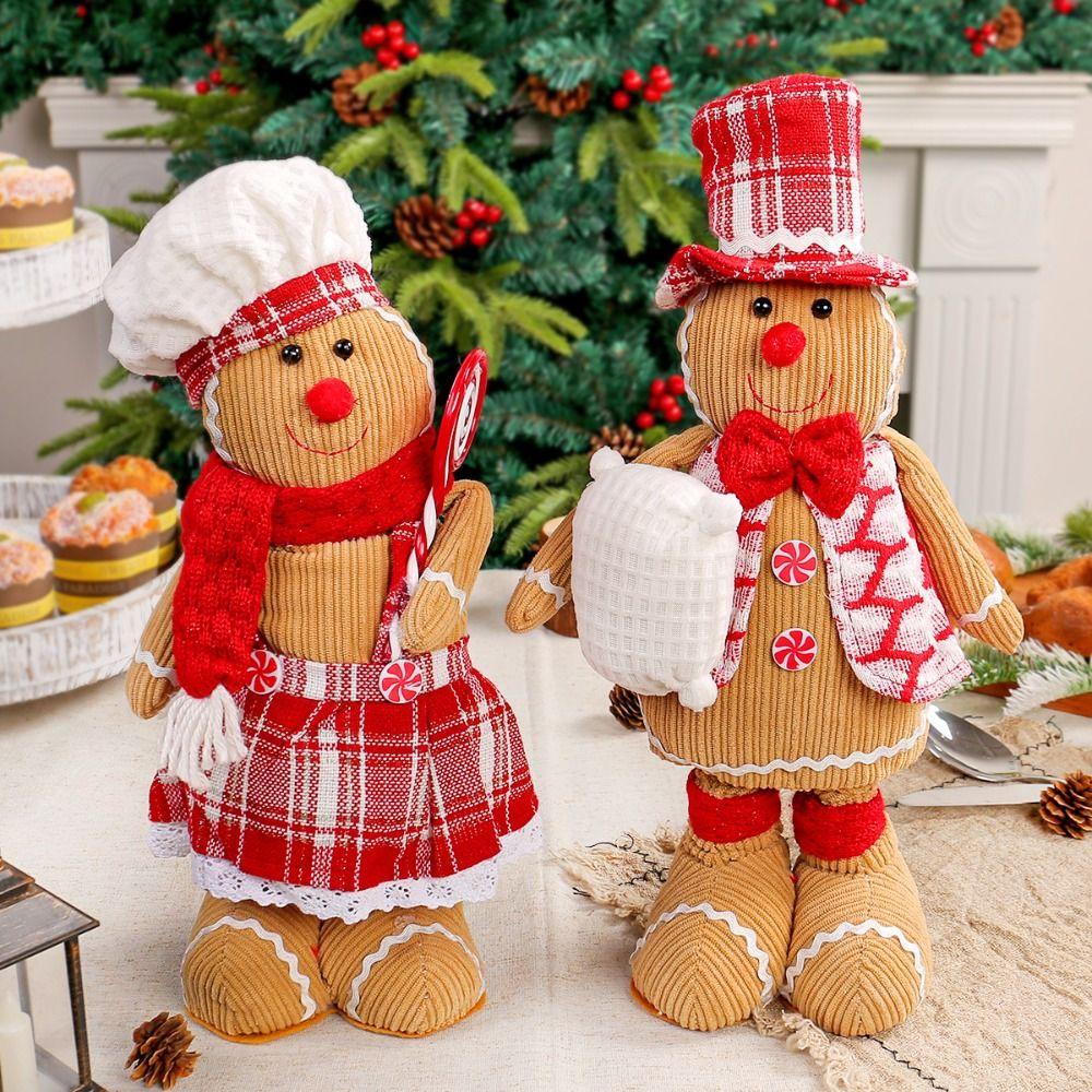 Standing Gingerbread Man Retractable Doll Large Merry Christmas Decoration New Year Supplies
