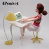 Cute Cartoon Plastic Office Furniture Chair Lamp Computer Set Dolls Accessories Children Toys Gifts