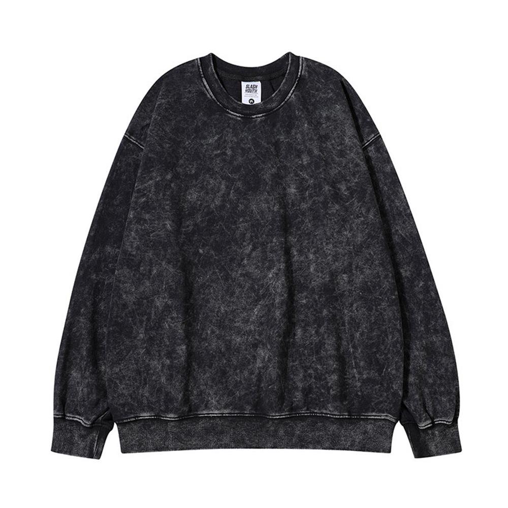 Винтажный свитшот оверсайз с эффектом потертости для мужчин - Европейско-американский тренд, Свободный топ с длинным рукавом