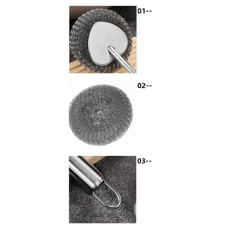 Metal Scrubbers For Cleaning Dishes Stainless Steel Wire Sponge Pot Brush With Handle Wire Cleaning Ball Dishwasher Utensil