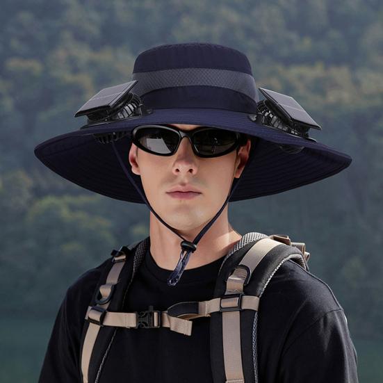 Outdoor Hat with Dual Power Supply Fan Summer Wide Brim Sun Hat Cooling Fishing Hiking Sun Protection Hat