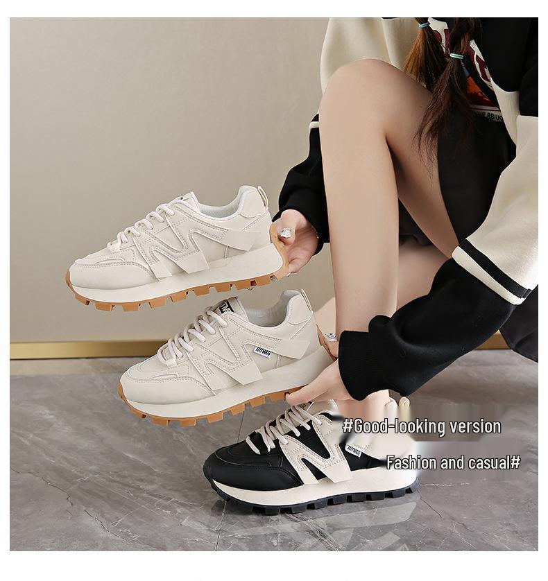 Весна 2025 Женские дышащие белые кроссовки в корейском стиле - Универсальная спортивная повседневная обувь для бега на толстой подошве