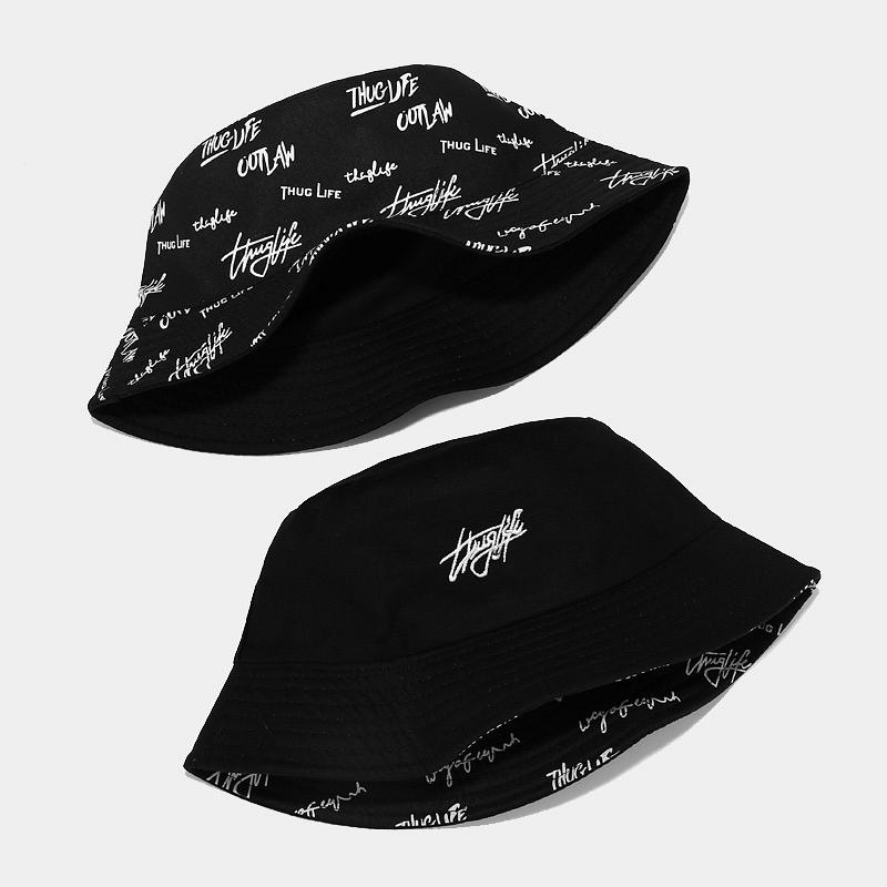 Women English Letters Double Side Bucket Hat Reversible Sun Protection Cap Men's Panama Hat Fisherman Hats Beach Caps