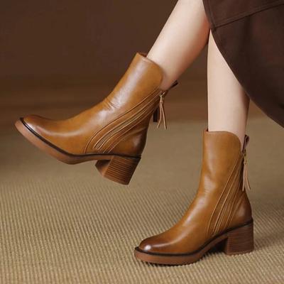 Осенние новые женские сапоги, модные кожаные сапоги на высоком каблуке, ретро-сапоги на молнии для женщин, сапоги на платформе и высоком каблуке Botas Mujer