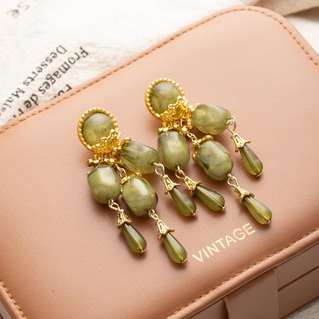 Серебряная игла средневековые винтажные зеленые серьги с бахромой придворный стиль высококачественные серьги-гвоздики модные уникальные преувеличенные серьги