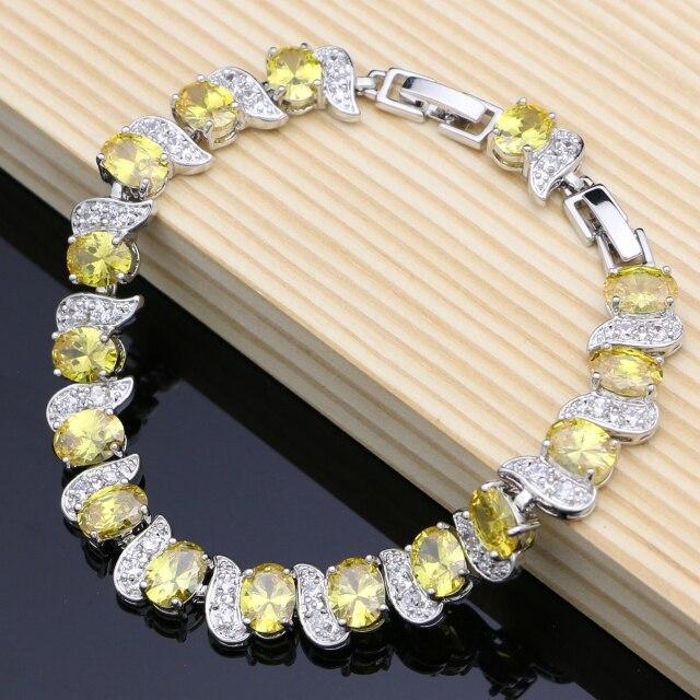 Rainbow Mystic Cubic Zirconia White Crystal Silver Color Jewelry Charm Bracelet For Women