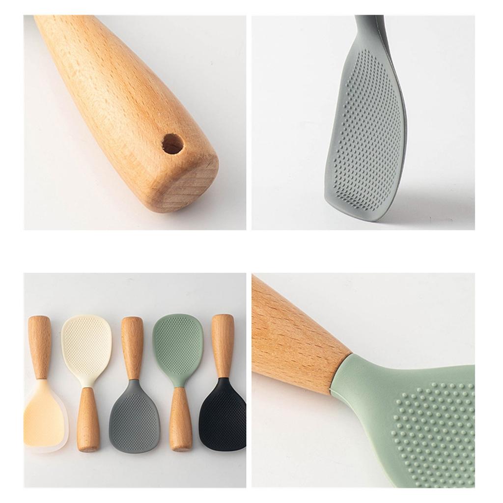 Универсальная ложка для риса, бытовая ложка, деревянная ручка, лопатка для риса, термостойкая, антипригарная, силиконовая ложка, силиконовый материал