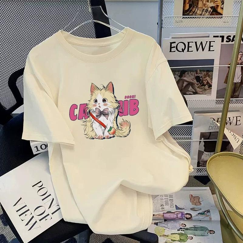 Футболка из чистого хлопка белого цвета с короткими рукавами для женщин на лето, новый большой размер, свободный дизайн, тонкий топ с короткими рукавами и принтом