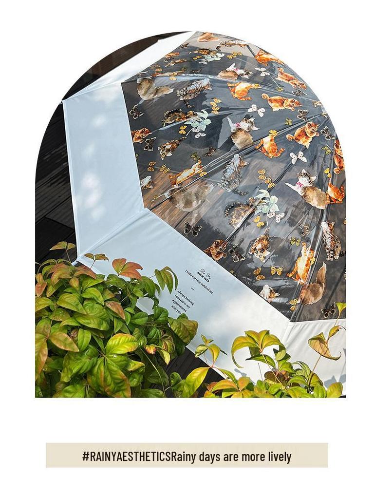 Прозрачный милый зонт-кошка - Стильный полуавтоматический с длинной ручкой для женщин