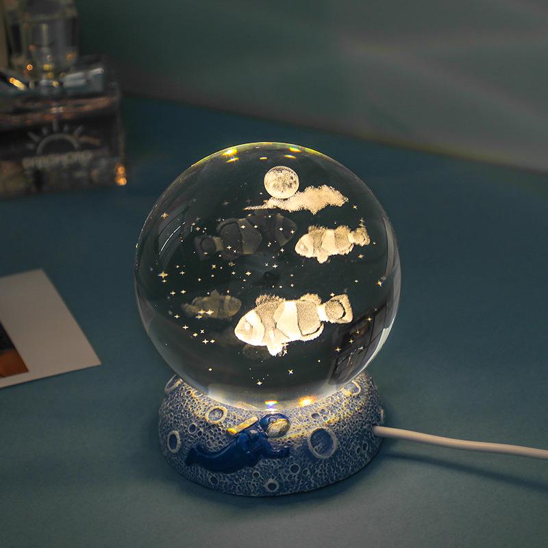 Starry Sea 3D Crystal Ball Night Light - Ocean Series Ornament & Birthday Gift