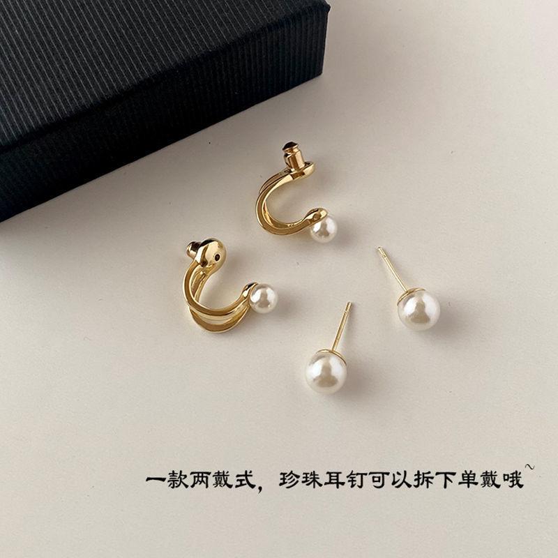 Женские серьги из двух частей с жемчугом, нишевые уникальные серьги, новый стиль, трендовые серьги во французском стиле, ретро элегантные серьги на все случаи жизни