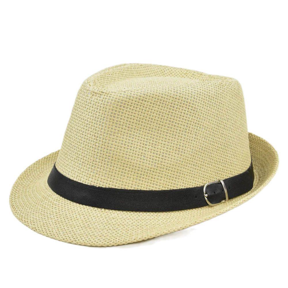 Breathable Summer Beach Wide Brim Sun Hat Jazz Hat Straw Panama Cap Cowboy Fedora Hat