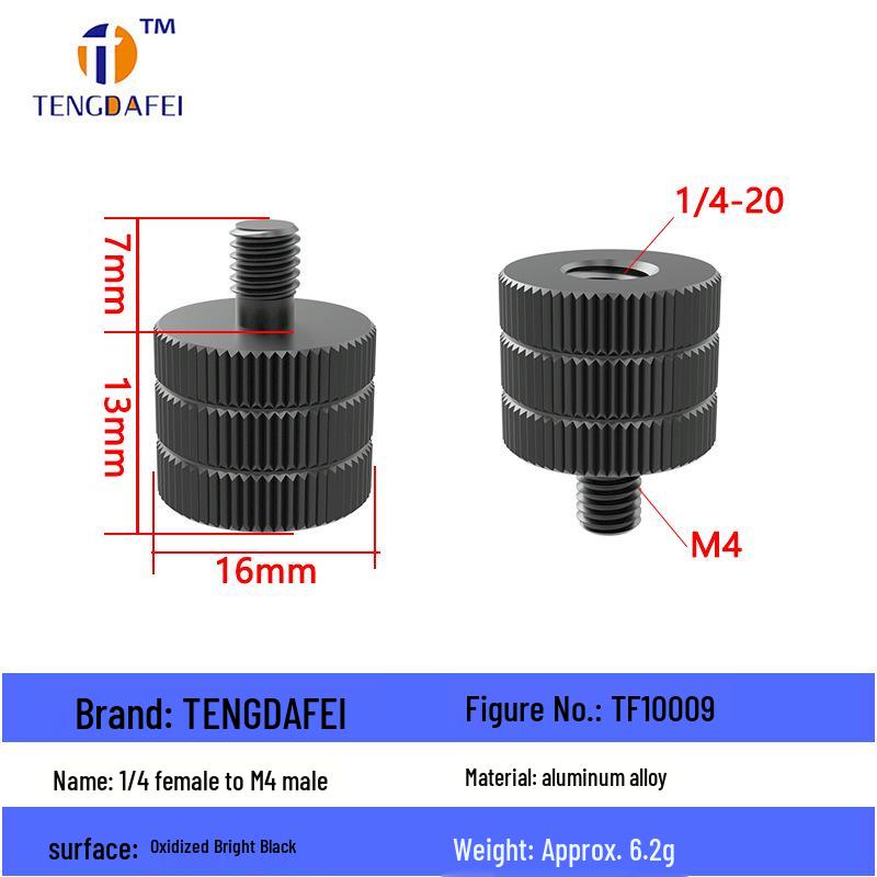 Reversible 1/4" Male To 3/8" Female Adapter for Camera Tripod Ball Head with M4-M8 Conversion Screws