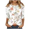Women's Round Neck Fashion Print 3/4 Sleeves Floral Print T-Shirt Slim Top Casual Tops