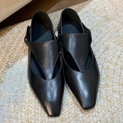 Кожаные ретро нишевые туфли-лодочки на низком каблуке на плоской подошве с квадратным носком женские весенне-осенние новые универсальные лоферы маленькие кожаные туфли