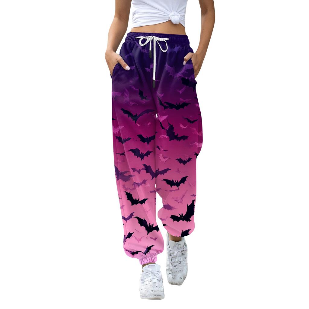 Женские повседневные модные спортивные штаны с принтом на Хэллоуин, повседневные брюки