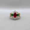 Elegant Handcrafted Gold Plated Adjustable Emerald And Ruby Ring For Women