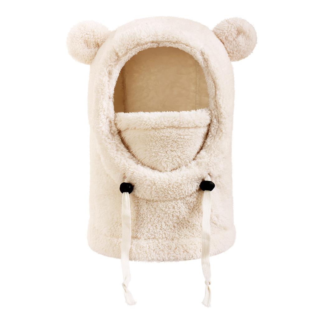Children's Plush Warm Ear Pullover Hat With Plush Mask And Neck