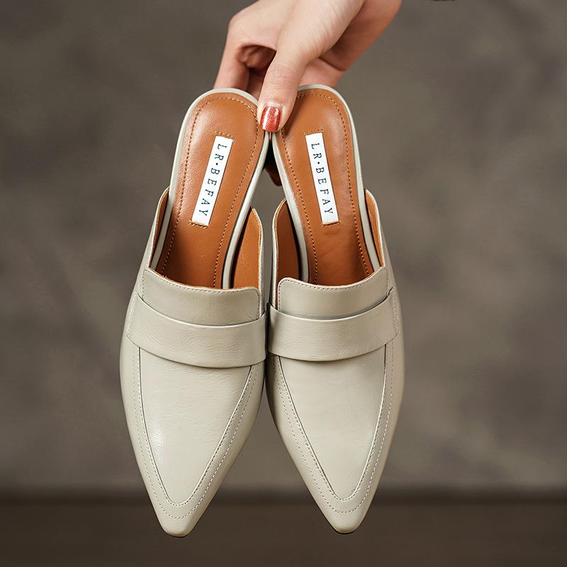 Новые модные полутапочки на высоком каблуке, удобные кожаные сандалии с заостренным носком, модные женские туфли из коровьей кожи