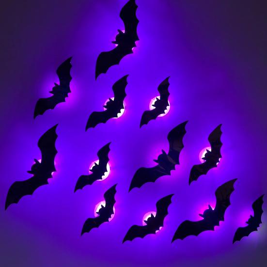 Halloween Spider Bat Sticker Set with LED Lights Spooky Atmosphere Enhancer Indoor Outdoor Decorations