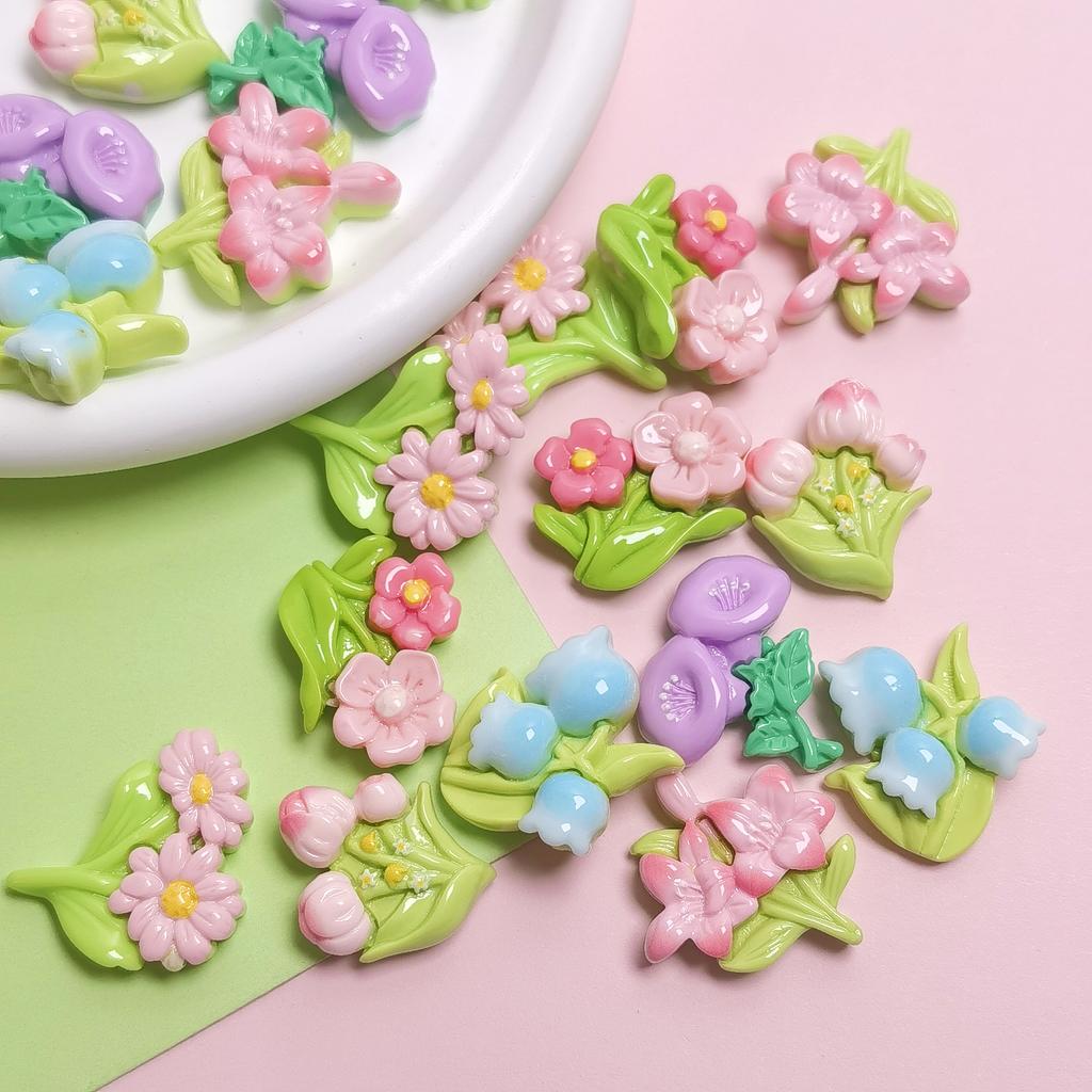 100Pcs Assorted Colorful Flowers Cabochons 100Pcs/Lot 22*25MM Floral Series Slime Charms Embellishments for Scrapbooking Decor