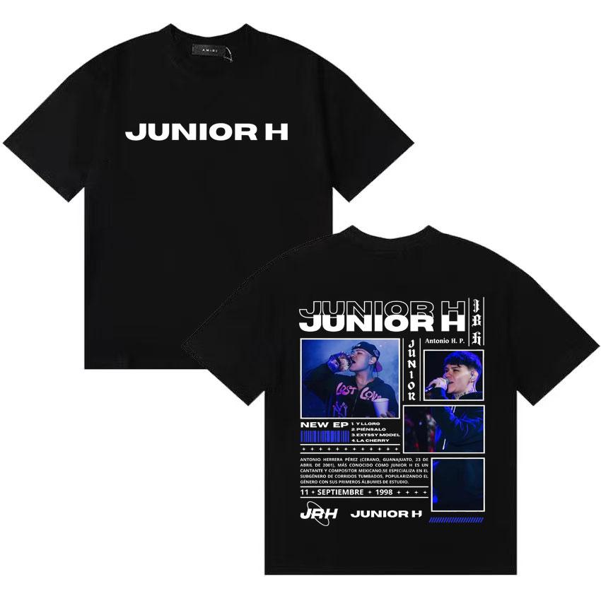 Streetwear Rapper Junior H New Album Tour T Shirt Unisex Women Short Sleeve Gothic Double Sided Print Hip Hop Casual Y2K Tee Unisex
