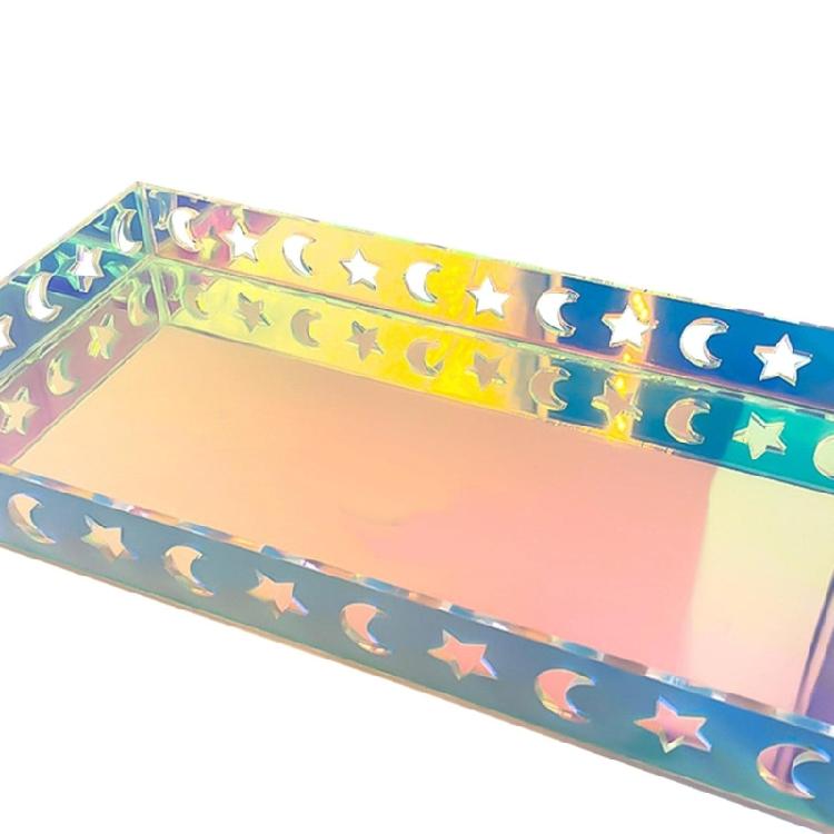 Acrylic Rectangle Decorative Tray Jewelry Perfume Makeup Storage Organizer Rainbow Color Serving Tray Bathroom Accessory