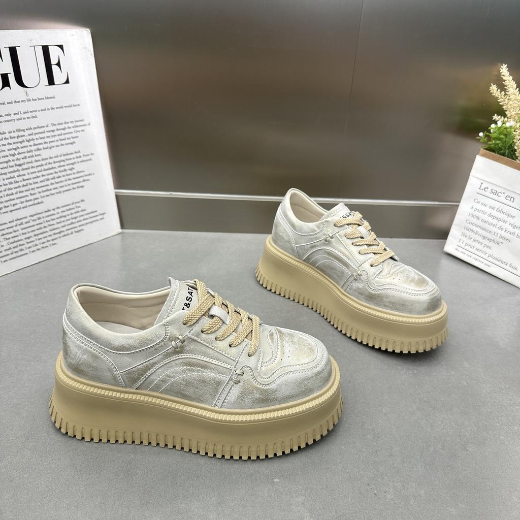 Muffin Sole White Shoes Women's Autumn New Breathable and Heightening Board Shoes