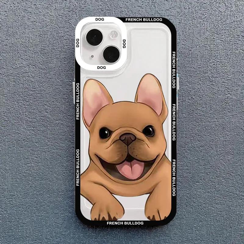 Милый Мопс Французский Бульдог Чехол для Телефона Для iPhone 14 Pro MAX 15 11 13 12 XS X 16 XR 7 8Plus Кавайный Прозрачный Ударопрочный Чехол для Влюбленных