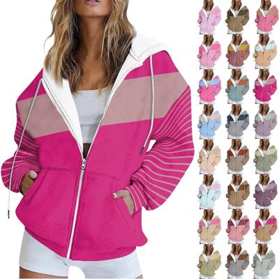 Женская куртка-свитер в полоску с цветными блоками, с длинным рукавом, свободная спортивная куртка с капюшоном