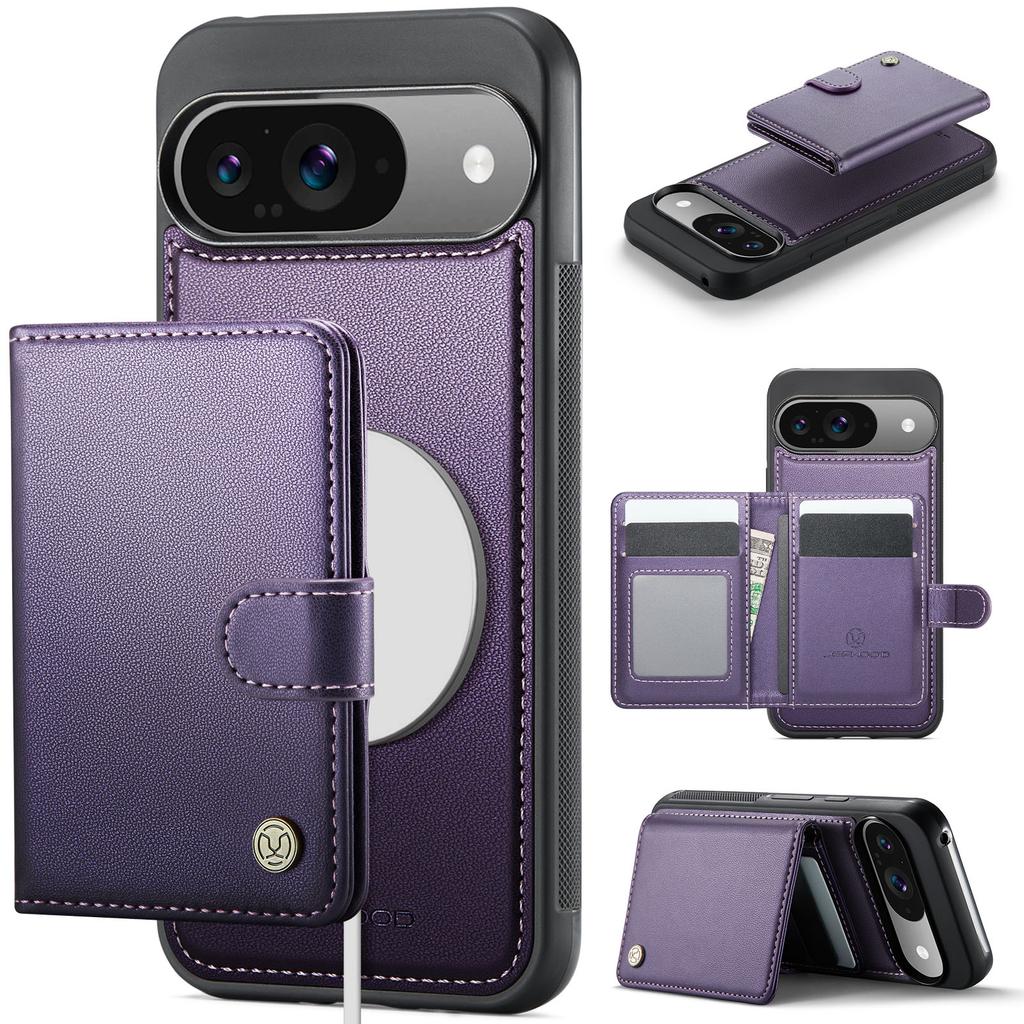 For Google Pixel 9 Pro/Google Pixel 9 Case JEEHOOD J09 RFID Blocking Card Holder Leather Back Phone Cover Magnetic Case