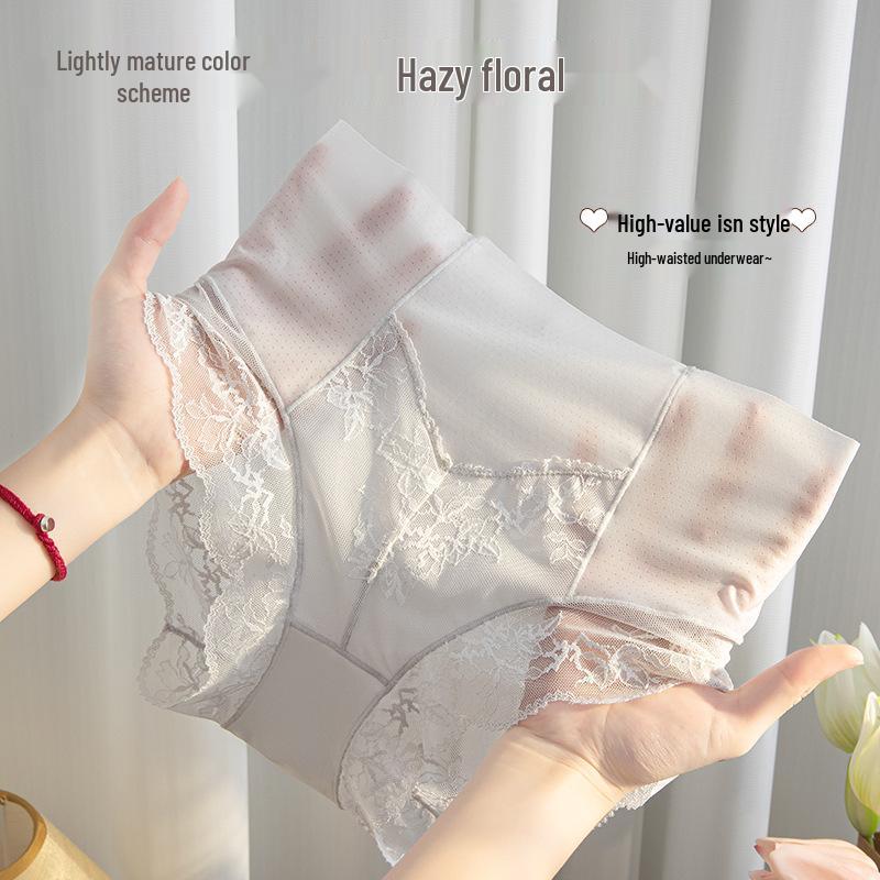 Women's High Waist Lace Trim Tummy Control Panties - Sexy, Comfortable, Breathable Cotton Crotch Triangle Design