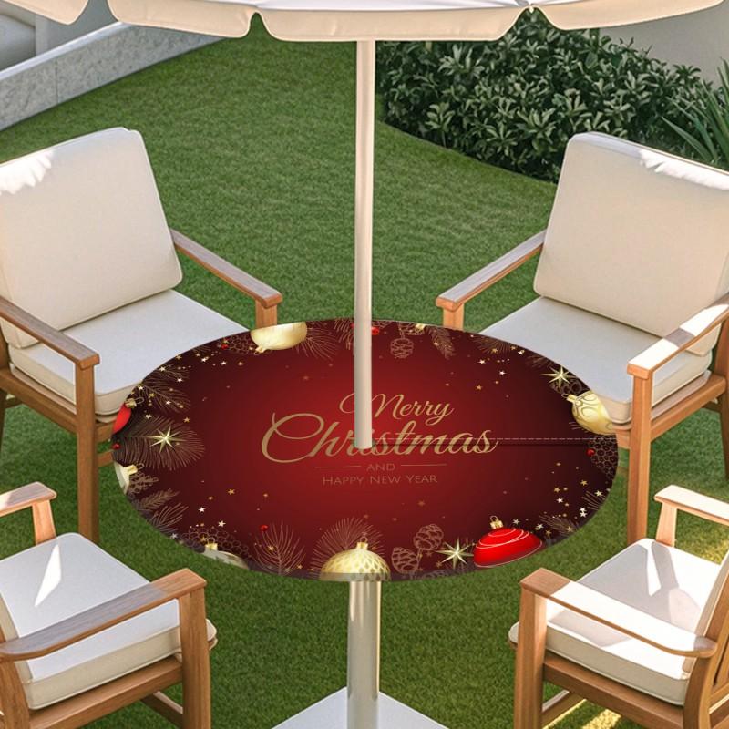 Outdoor Round Table Cover With Umbrella Hole Waterproof Patio Garden Tablecloth Elastic Hem Deck Balcony