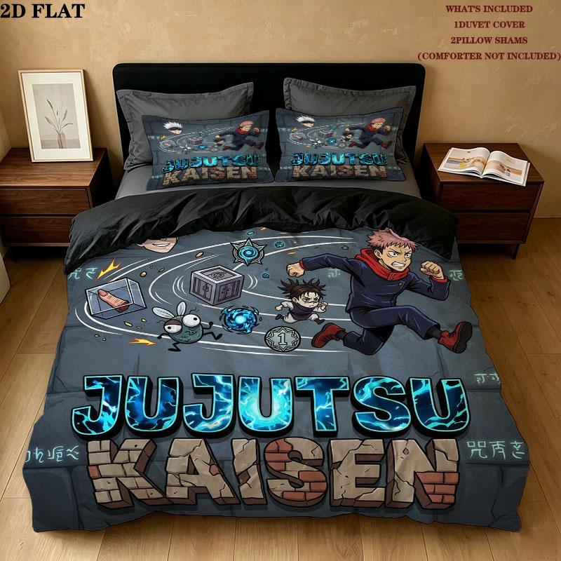 Jujutsu Kaisen Pattern Bedding Quilt Set Quilt Cover Pillowcase Home Birthday Gift(1 * duvet cover + 2 * pillowcase, without core)
