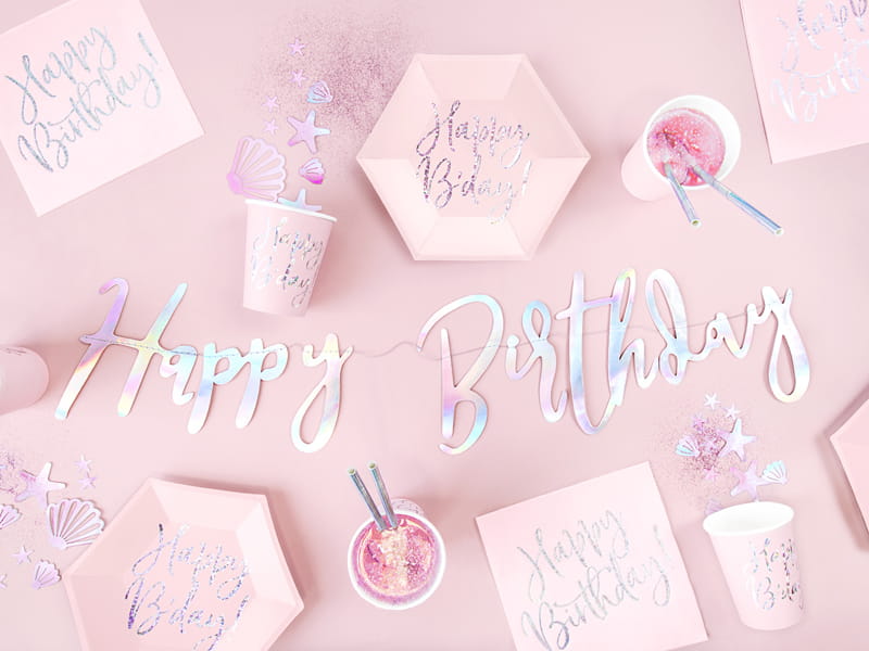 Partydeco Talerzyki Happy Bday Pudrowy Róż 20Cm / 6 Szt
