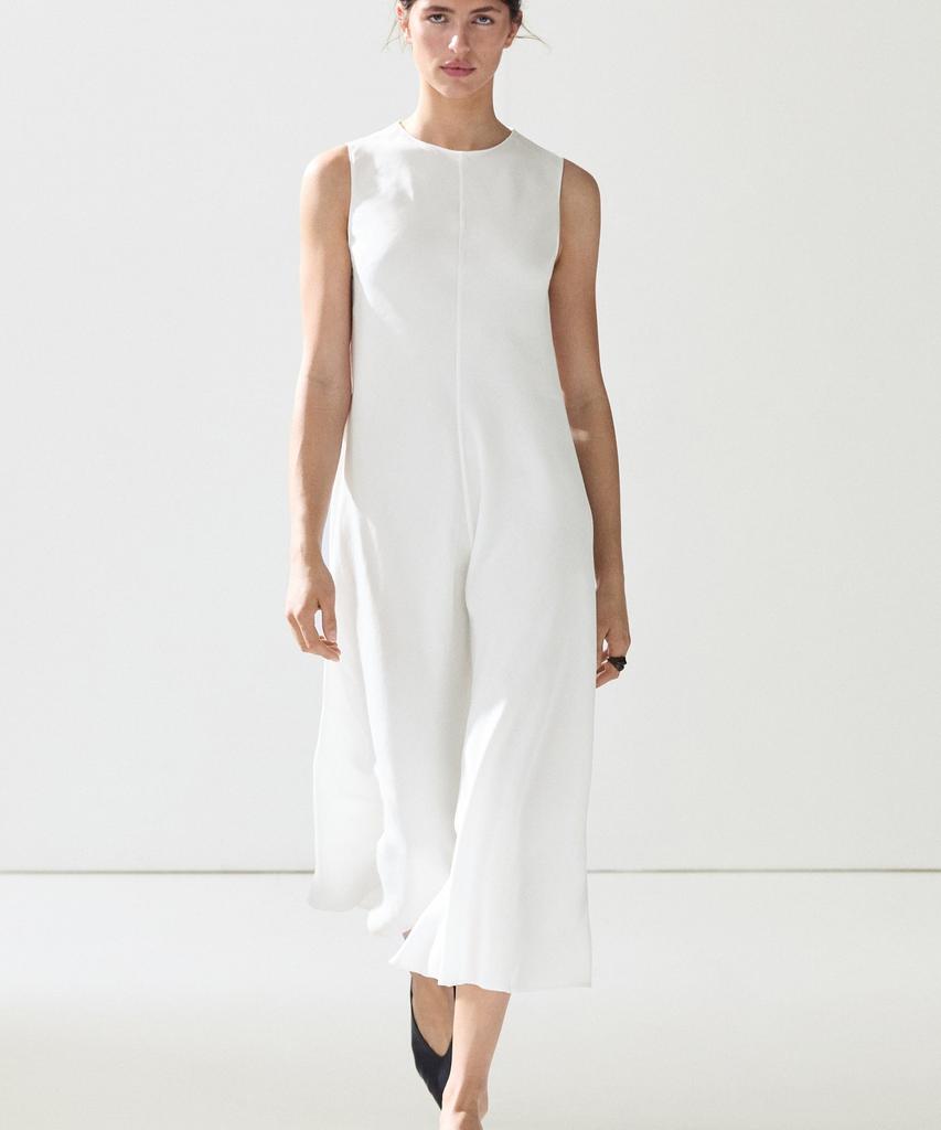 Masimodutti Linen Blend Fluid Midi Dress