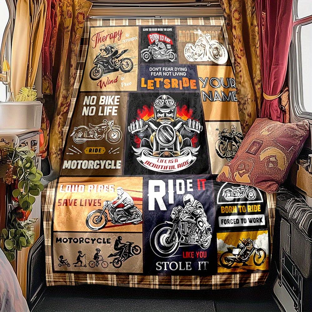 Motorcycle Rider Helmet Flames Blanketcustomize Your Name Lightweight Comfortable And Stylish Blanket For Travel Bed Home Chair Office Sofa And