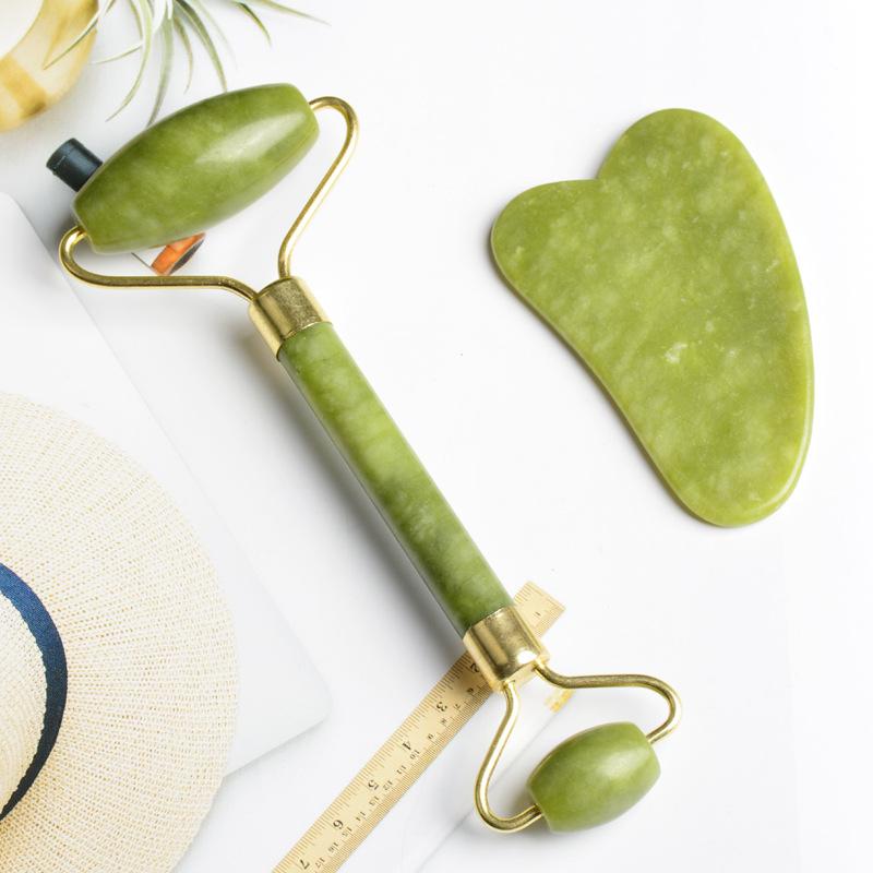 2pcs Jade Roller Gua Sha Set,Spa Grade Face Massager Tool for Reduces Puffiness,Facial Scraping Skin Care Tools for Face Neck